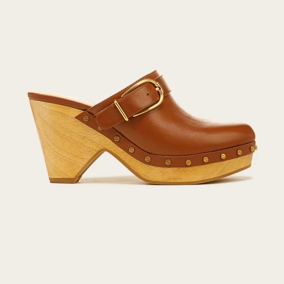 NWT Veronica Beard Hedrix Clog Woodgrain Platform Leather Buckle Sz 9 Hazelwood - Picture 2 of 14